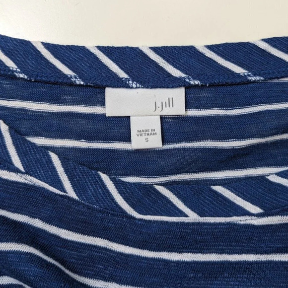 J Jill Linen Blend Blue White Striped 3/4 Sleeve Drawstring Hem Top Size Small - Picture 6 of 8